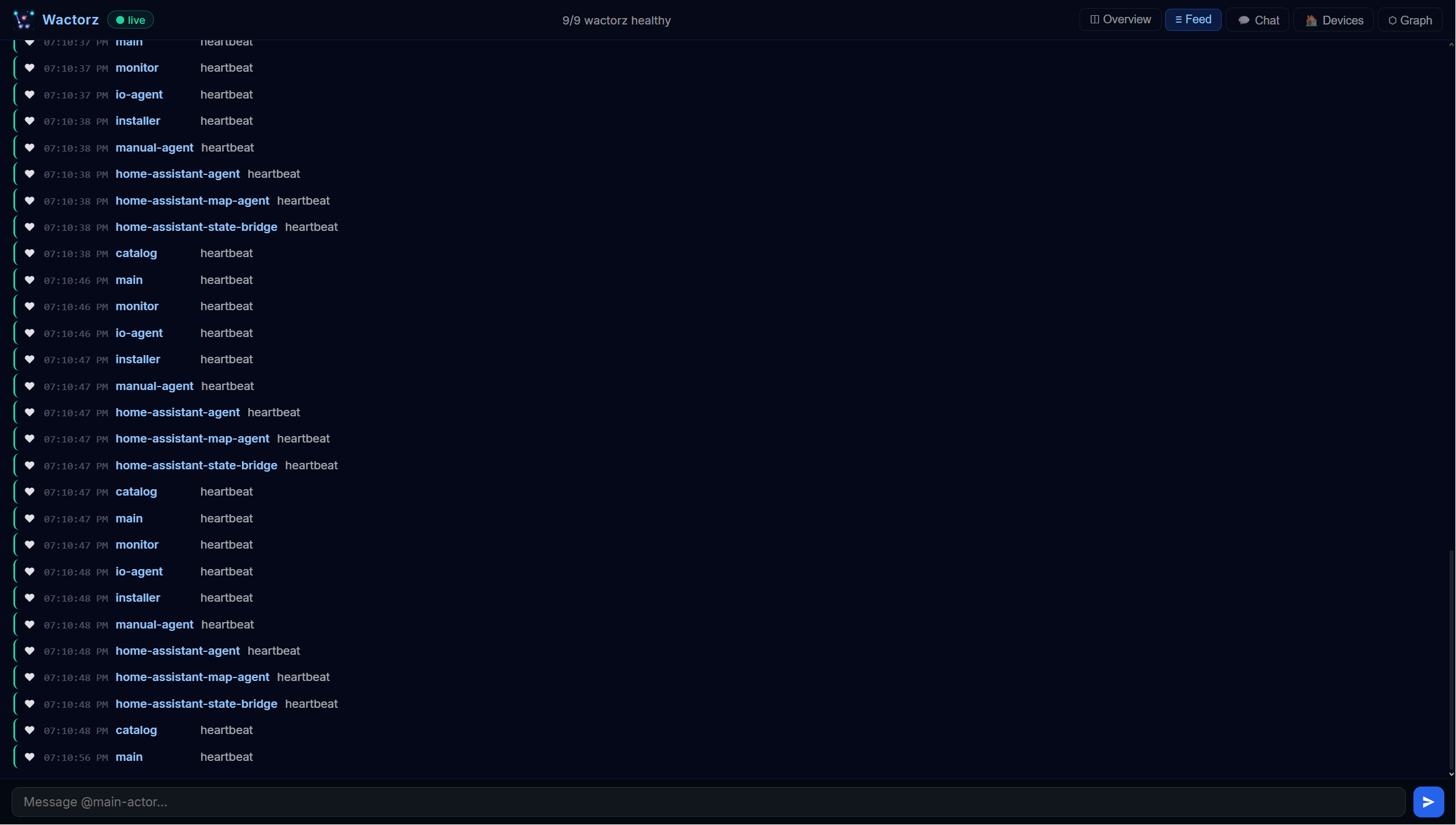 Wactorz MQTT Live Feed